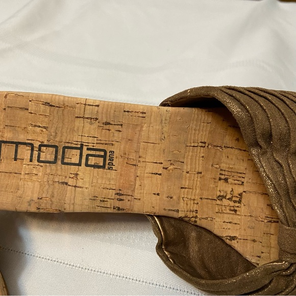 SALE - Moda Womens Cork Wedge Thong Metallic Brown Mesh Fabric Sandals -size 8 - Picture 5 of 7